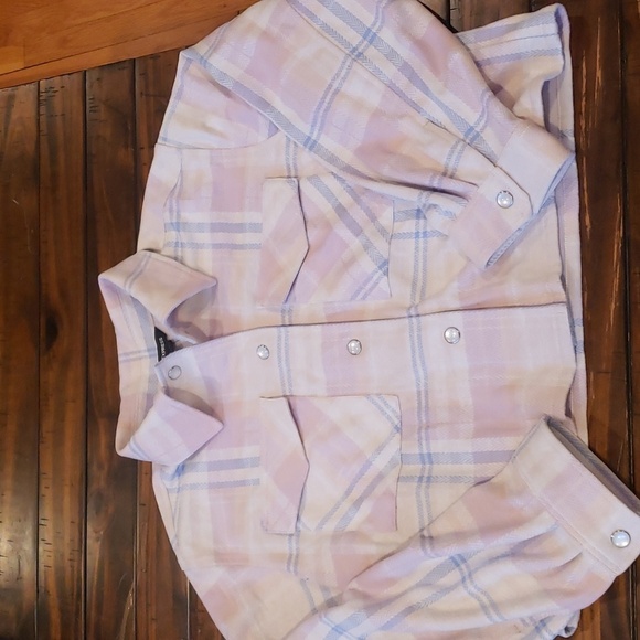 Express plaid Flannel shirt jacket crop - Picture 4 of 7